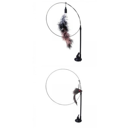 Pack Of 2 Funny Cat Feather Toys Long Rod W/ Suction Base Exercise Toy