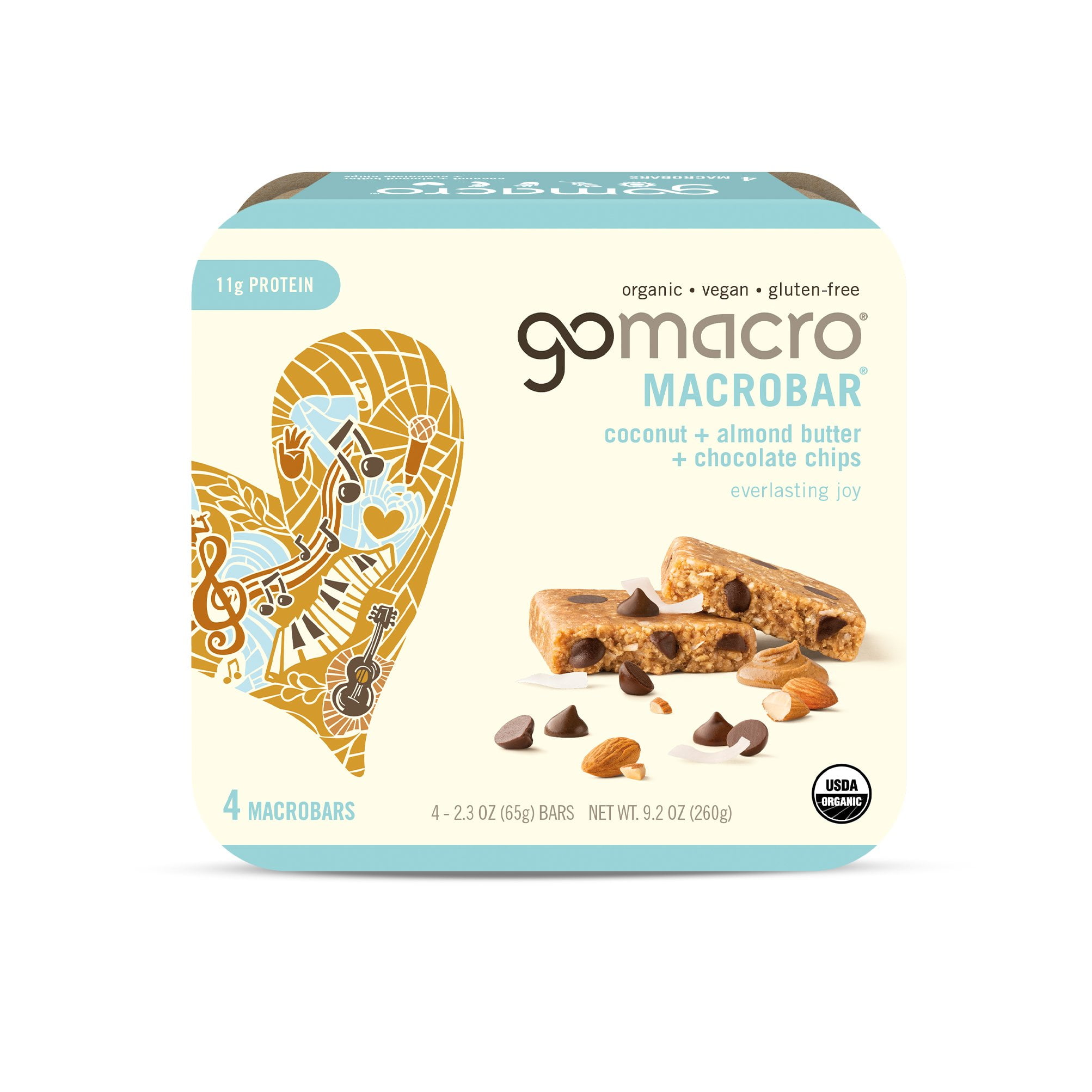 Pack Of 2 GoMacro Organic Vegan 11g Protein Bars - Everlasting Joy - 4 ct (Packaging May Vary)