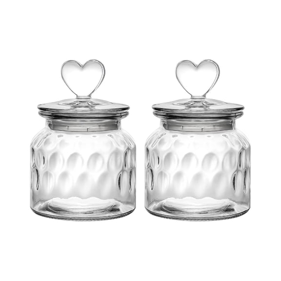 Pack Of 2 Heart Shape Lid Ribbed Glassy Storage Jars 650ml For Candy Creamer Kitchens Essential User Friendly Durable Design