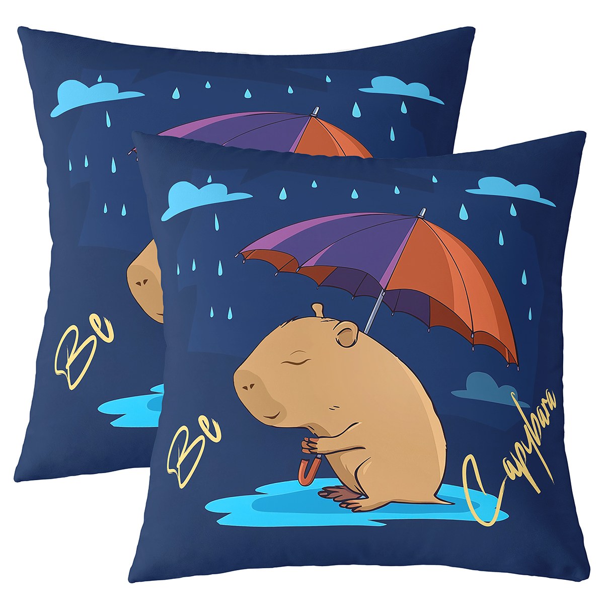 Pack Of 2 Kids Capybara Pillow Covers 20x20 Inch Funny Brown Capybara Cushion Covers Rainbow