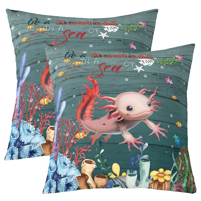 Pack Of 2 Kids Pink Axolotl Cushion Cases 16x16 Inch Cartoon Cute