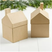 Pack Of 2 Paper Mache Houses - Cardboard Papier Mache DIY Gift Boxes Craft And Christmas Village Displays (Size: 6-1/4" High X 3-5/8" Wide)