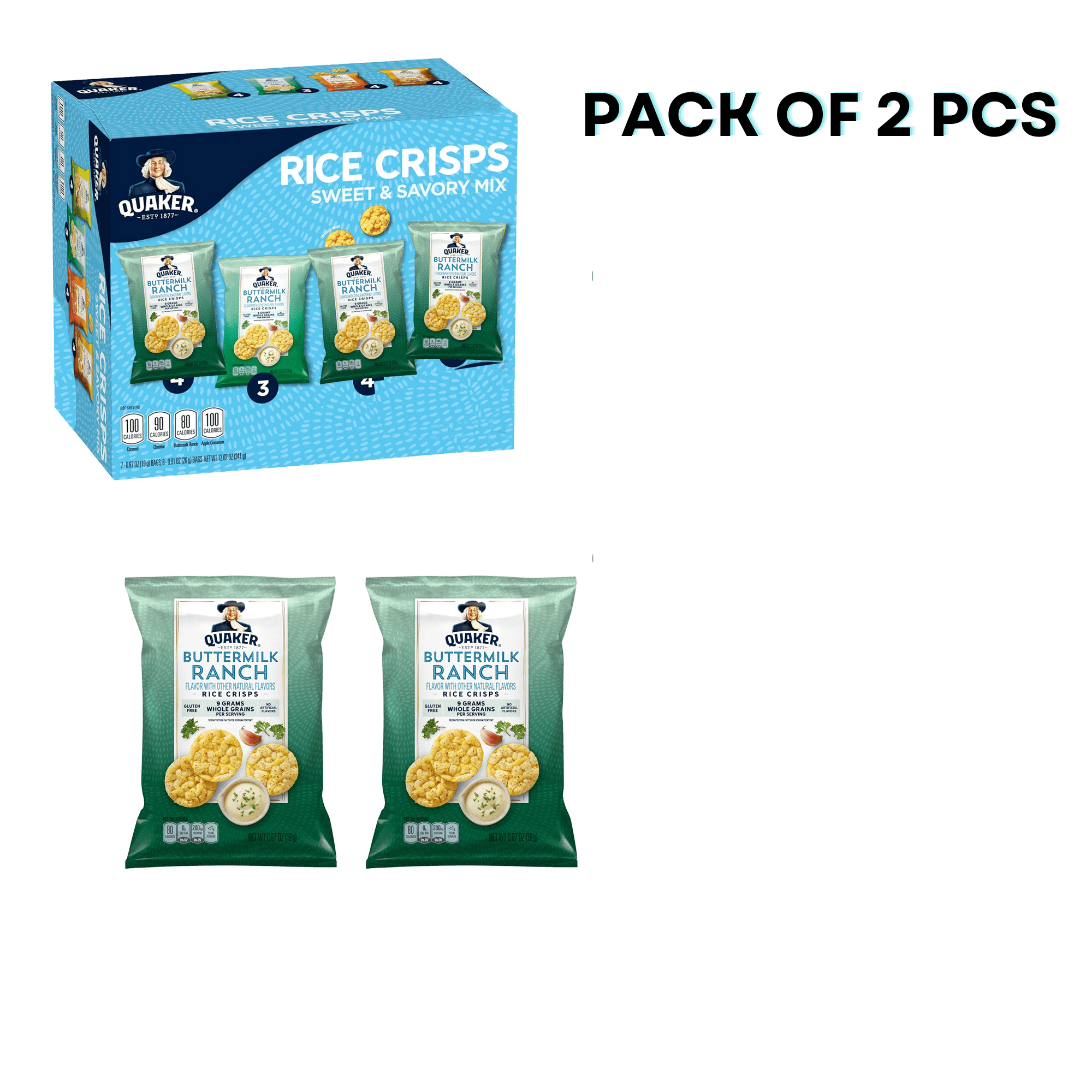 Pack Of 2 Pcs Quaker Rice Crisps Gluten Free Buttermilk Ranch 0.67 Oz