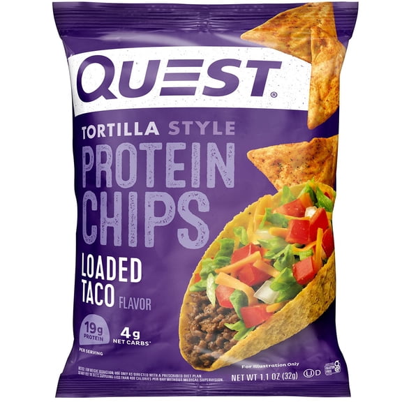 Pack Of 2 Quest Tortilla-Style 19g Protein Chips - Loaded Taco - 1.1 oz (Packaging May Vary)