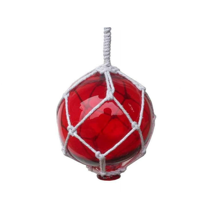 Pack Of 2] Red Japanese Glass Ball Fishing Float With White
