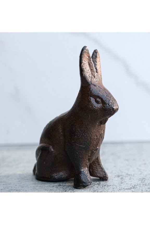 Pack Of 2 Rustic Cast Iron Cottage Bunny Rabbit Hare Sitting Figurines 3.25"H