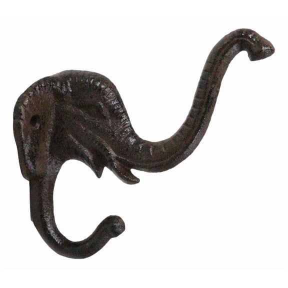 Pack Of 2 Rustic Cast Iron Safari Elephant Trunk Up Double Peg Wall Hook Hanger