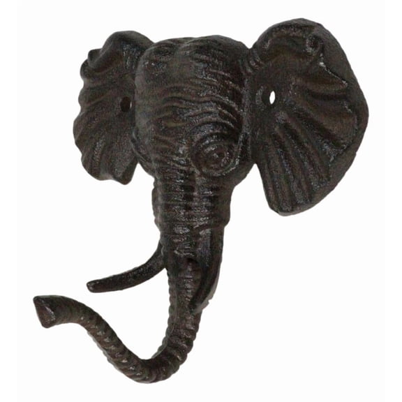 Pack Of 2 Rustic Cast Iron Safari Elephant Trunk Up Wall Hook Hanger Sculpture