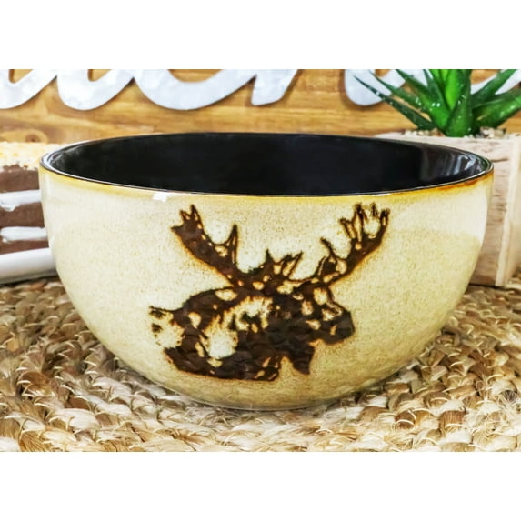 Pack Of 2 Rustic Emperor Giant Stag Elk Moose Deer Pasta Salad Soup Bowls 21Oz