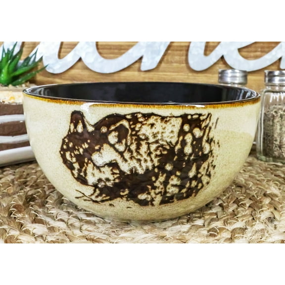 Pack Of 2 Rustic Western Forest Gray Wolf Ceramic Pasta Salad Soup Bowls 21Oz