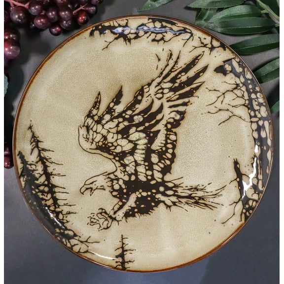 Pack Of 2 Rustic Western Patriotic Swooping Bald Eagle Round Dinner Plates 10"D