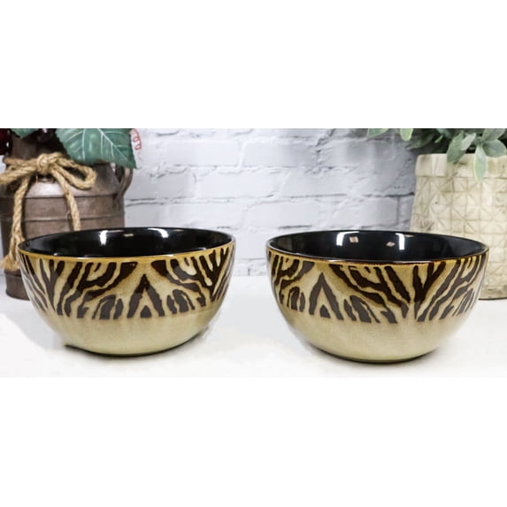 Pack Of 2 Safari Savanna Jungle Tiger Print Abstract Soup Cereal Bowls 20oz