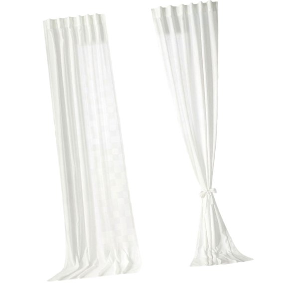 Pack Of 2 Semi Sheer Linen Curtain Back Tab Panel For Privacy Light Filtering
