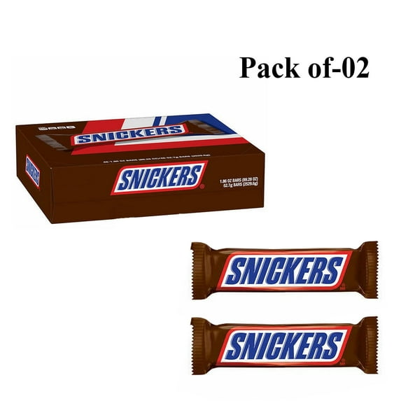 Pack Of 2 Snickers Full Size Chocolate Candy Bars | 1.86 Oz Per Bar | Crown Craze