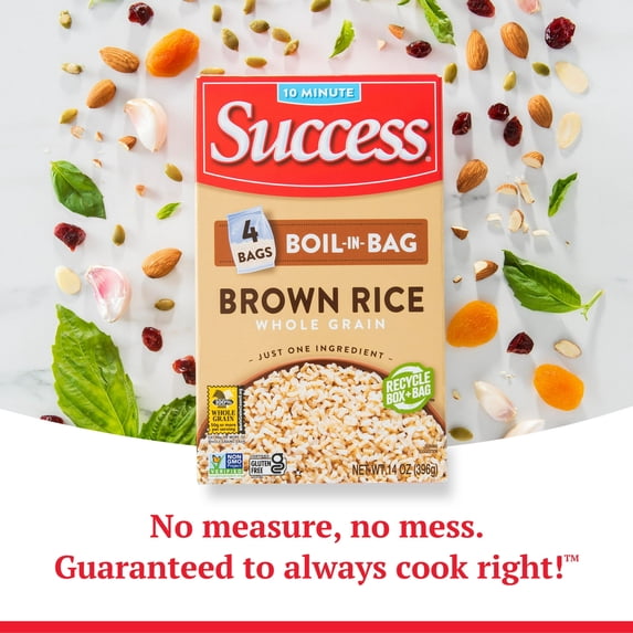 Pack of 2 Success Boil-in-Bag Rice, Precooked Brown Rice, 4 Bags per Box