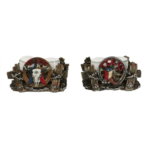 Pack Of 2 Western Texas Longhorn Skull Cowboy Boot Salt Pepper Shakers Holders