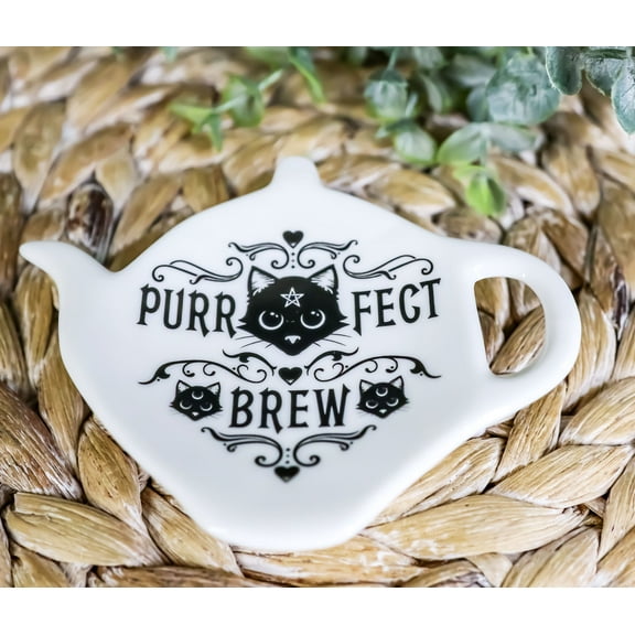 Pack Of 2 Wicca Purrfect Brew Cat Porcelain Tea Spoon Or Bag Rest Petite Plate