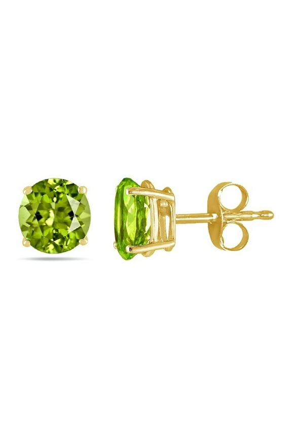 Pack Of 2 Yellow Gold Plated 10k Peridot 4 Carat Round Stud Earrings