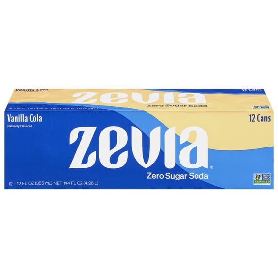 (Pack Of 2) Zevia Soda Vanilla Cola 144 Fl Oz, (12 Cans per Pack), 24 Cans Total