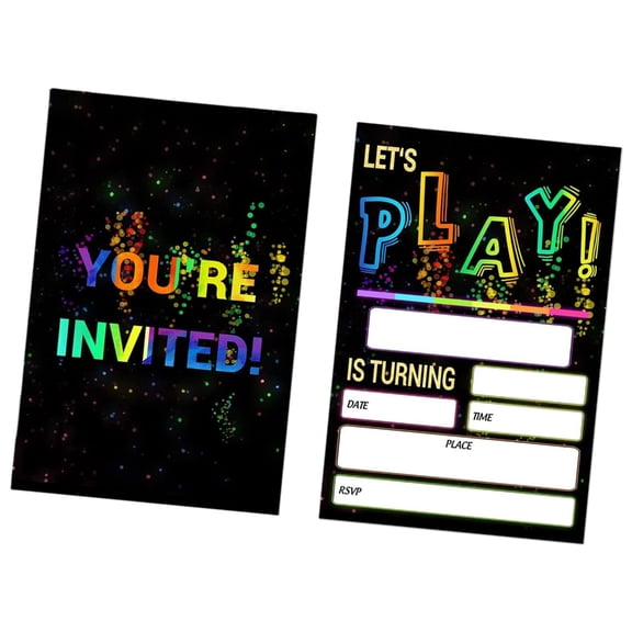 Pack Of 20 Double Sided Neons Birthday Party Invitation Cards Rainbow Party Invites for
