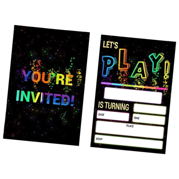 Pack Of 20 Double Sided Neons Birthday Party Invitation Cards Rainbow Party Invites for