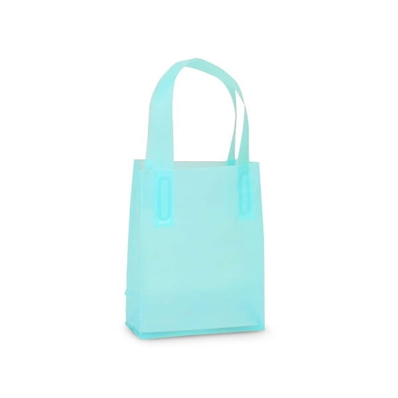 Pack Of 200, Jewel Size 4 x 2 x 5" Solid Aqua Reusable 3 Mil Plastic Shopping Bags W/6 Mil Soft Loop Handle