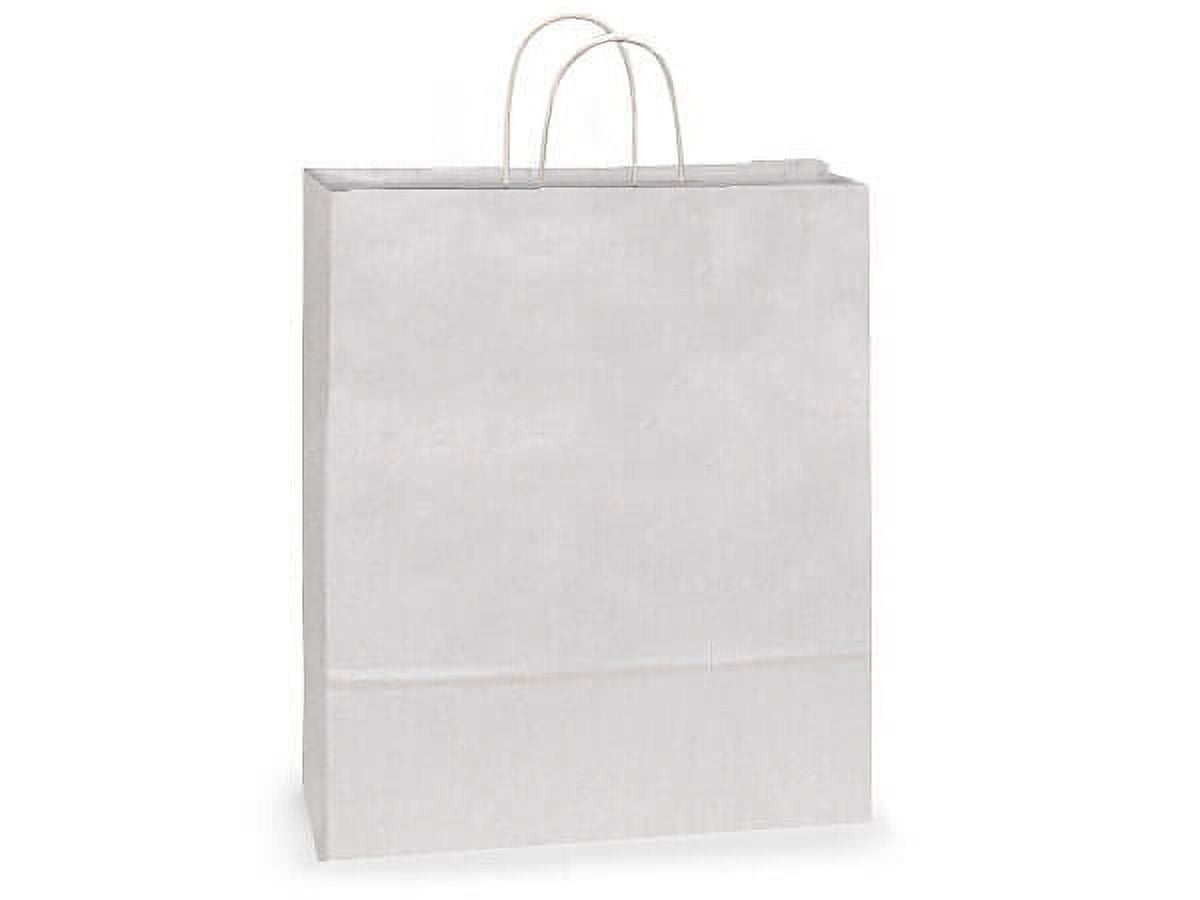 Pack Of 200, Solid Queen White Kraft Paper Bags 16 X 6 X 19" w/Edge Tops & Sturdy Paper Twisted Handles