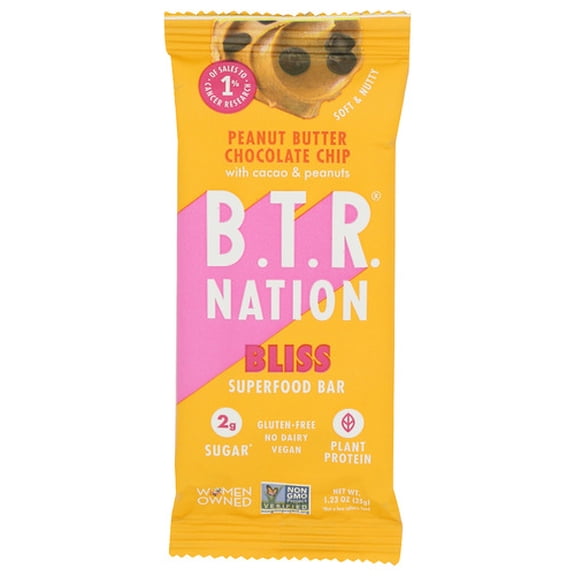 (Pack Of 24) B T R Nation Bar Peanut Butter Chocolate Chip Bliss 1.23 Oz