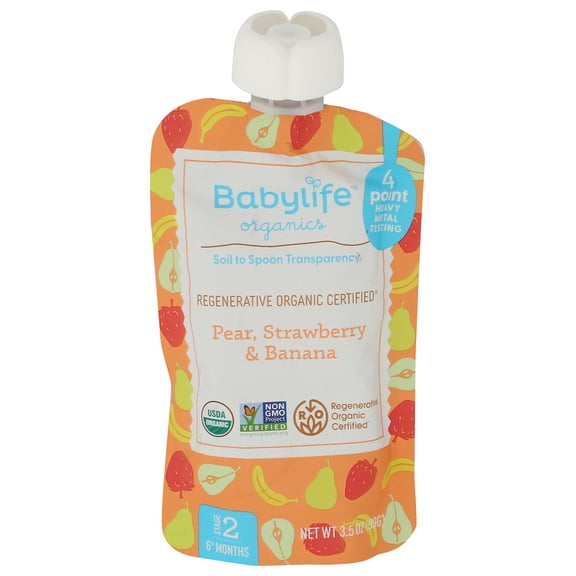 (Pack Of 24) Babylife Pouch Pear Strawberry Banana 3.5 Oz