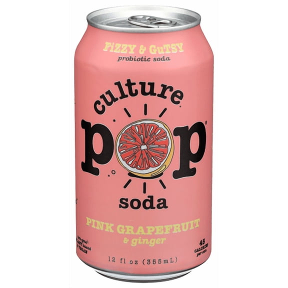 (Pack Of 24) Culture Pop Soda Probiotic Pink Grapefruit 12 Fl Oz