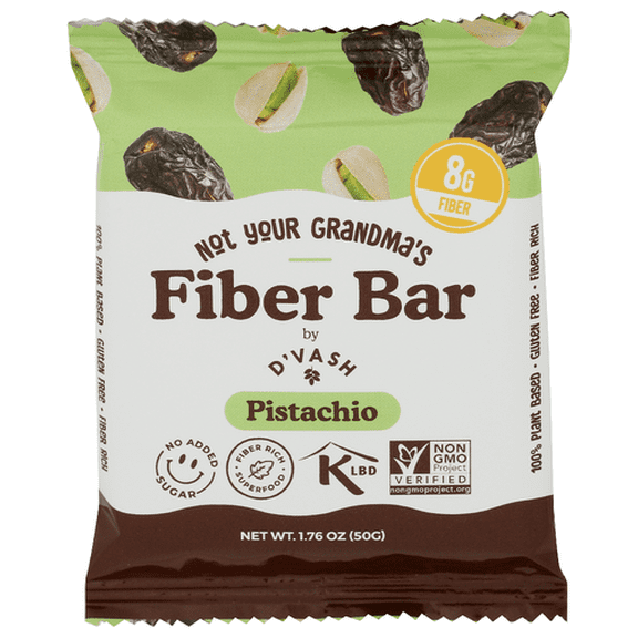 (Pack Of 24) DVASH Organics Bar Fiber Pistachio 1.76 Oz 8g fiber