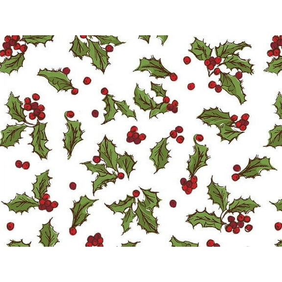 Pack Of 240, Holly Berry Toss Recycled Christmas Printed Tissue Paper 20" X 30" Sheets Made In USA
