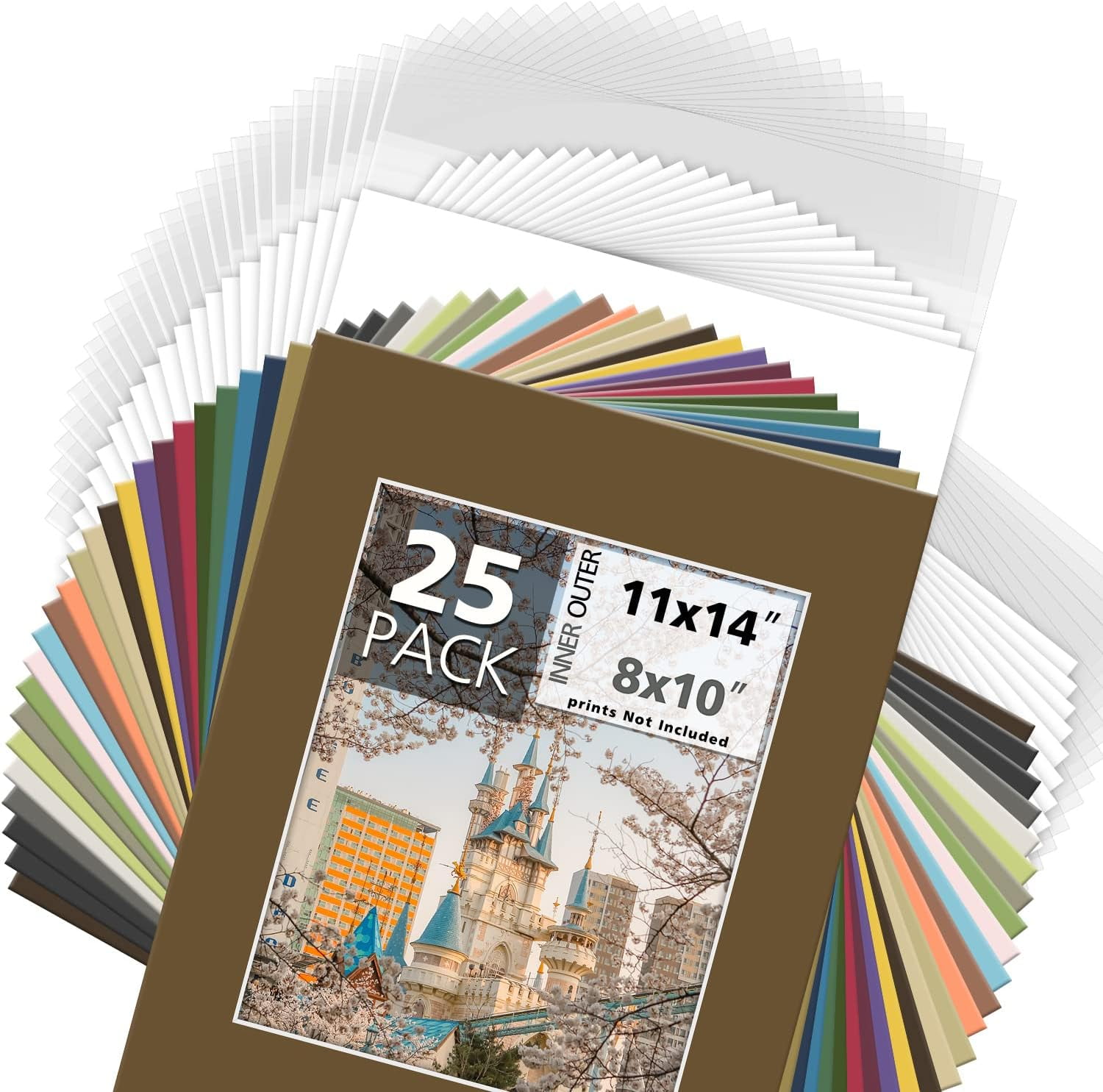 Pack Of 25 11X14 Mixed Colors White Picture Mats For 8X10 Photo ...