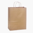 thumbnail image 1 of Pack Of 25, Carrier 10 X 5 X 13" Solid Natural Brown Kraft Paper Shopping Bags W/Edge Tops & Sturdy Handles Made In USA, 1 of 1