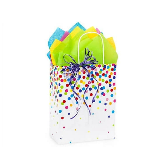 Pack Of 25, Cub 8.25 x 4.75 x 10.5" Rainbow Confetti Recycled Shopping Bags Made in USA