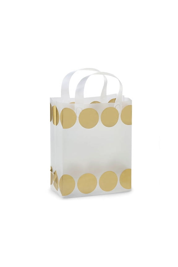 Pack Of 25, Cub Size 8 x 4 x 10" Gold Hip Dots Plastic Shopping Bags 3 Mil W/6 Mil Handle