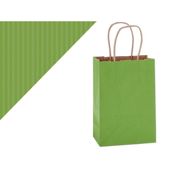 Pack Of 25, Rose Apple Green Shadow Stripe Shopping Bags 5.5 x 3.25 x 8-3/8" Made in USA