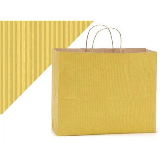 Pack Of 25, Vogue Mellow Yellow Shadow Stripe Shopping Bags 16 x 6 x 13" Made in USA