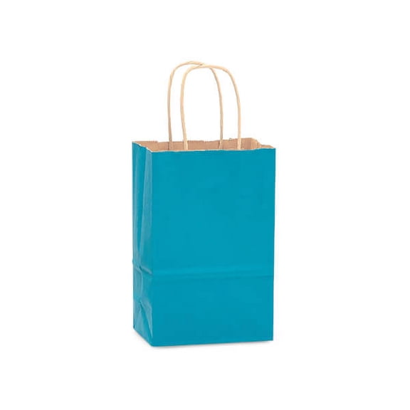 Pack Of 250, Caribbean Blue Recycled Kraft Tinted Paper Bags W/Edge Tops & Sturdy Handles - Rose 5.5 X 3.25 X 8.5" Made In USA