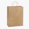 thumbnail image 1 of Pack Of 250, Carrier 10 X 5 X 13" Solid Natural Brown Kraft Paper Shopping Bags W/Edge Tops & Sturdy Handles Made In USA, 1 of 1