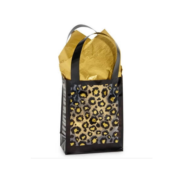 Pack Of 250, Jewel Leopard Safari Plastic Bags 3 Mil Shopping Bags 4 X 2 X 5.25" For Gift Packaging