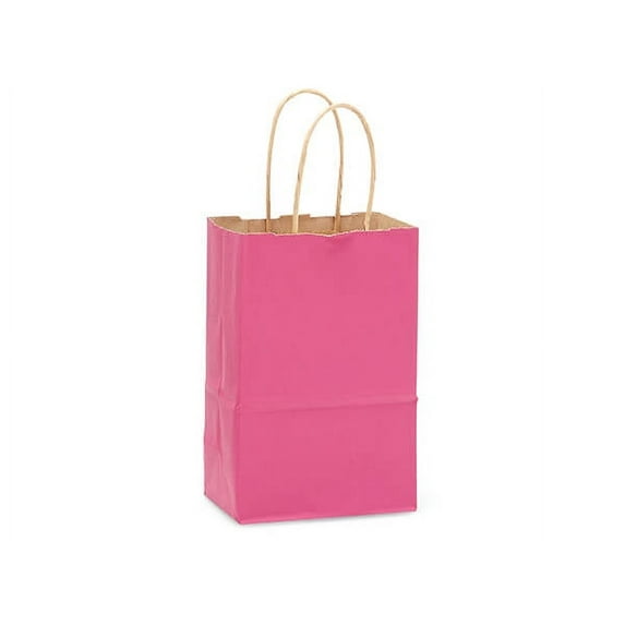 Pack Of 250, Lipstick Pink Recycled Kraft Paper Shopping Bags - Rose 5.5 X 3.25 X 8.5" Solid Made In USA