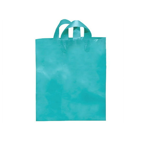 Pack Of 250, Mezzo Size 16 x 15 x 6" Solid Aqua Studio Reusable Soft Loop Plastic Bag 25% Recycled Made in USA