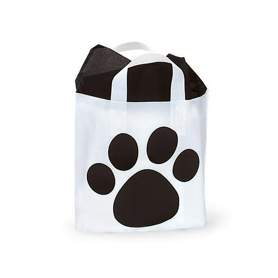 Pack Of 250, Piccolo Size 12 x 10 x 4" Paw Print Studio Bags Frosted Shopping Bags Made From 2.25 Mil Hd Plastic Made in USA