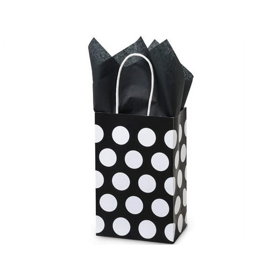 Pack Of 250, Rose Black Polka Dots Recycled Bags 5.25 X 3.5 X 8.25" For Gift Packaging