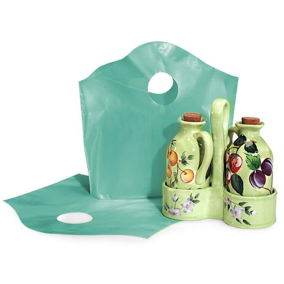 Pack Of 250, Solid Aqua Wave Top Bags Small 12 X 11 X 4" 25% Recycled 2 Mil As Shopping Bag Or For Gift Packaging