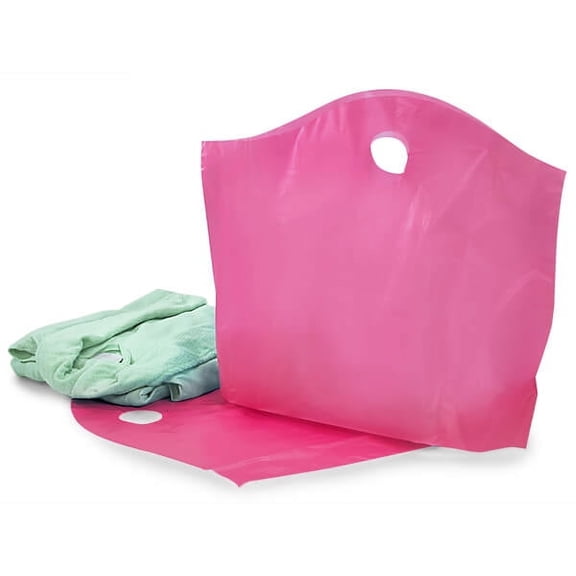 Pack Of 250, Solid Blazing Pink Wave Top Bags Large 22 X 18 X 8" 25% Recycled 2.25 Mil As Shopping Bag Or For Gift Packaging