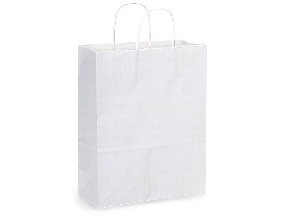 Pack Of 250, Solid Carrier White Kraft Paper Bags 10 X 5 X 13" w/Edge Tops & Sturdy Paper Twisted Handles