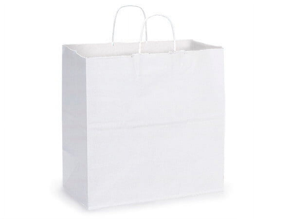 Pack Of 250, Solid Filly White Kraft Paper Bags 13 X 7 X 13" w/Edge Tops & Sturdy Paper Twisted Handles