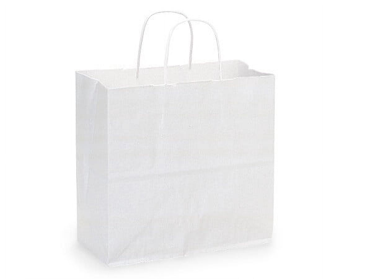Pack Of 250, Solid Joey White Kraft Paper Bags 10 X 5 X 10" w/Edge Tops & Sturdy Paper Twisted Handles